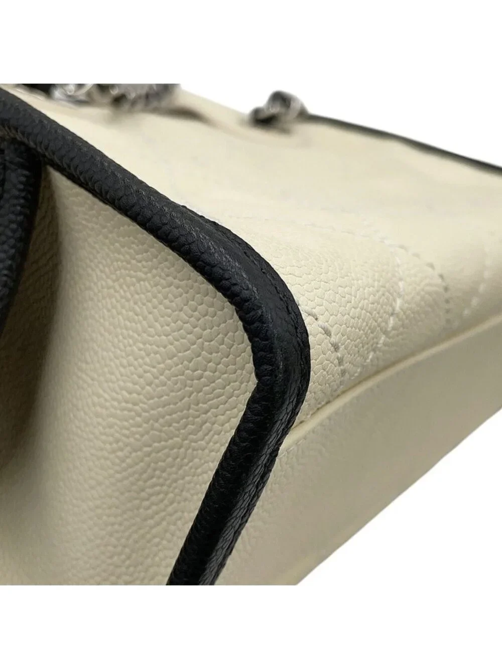 Chanel Caviar Leather CC Logo Deauville Bowling Bag 2-Way White Black